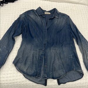 Bella Dahl Washed Denim Button Down Shirt with Gold Zipper Down Back, Size S